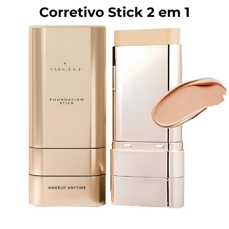 Corretivo Base Stick Coreano 2 em 1 – Cobertura Perfeita 100% Natural Efeito Matte