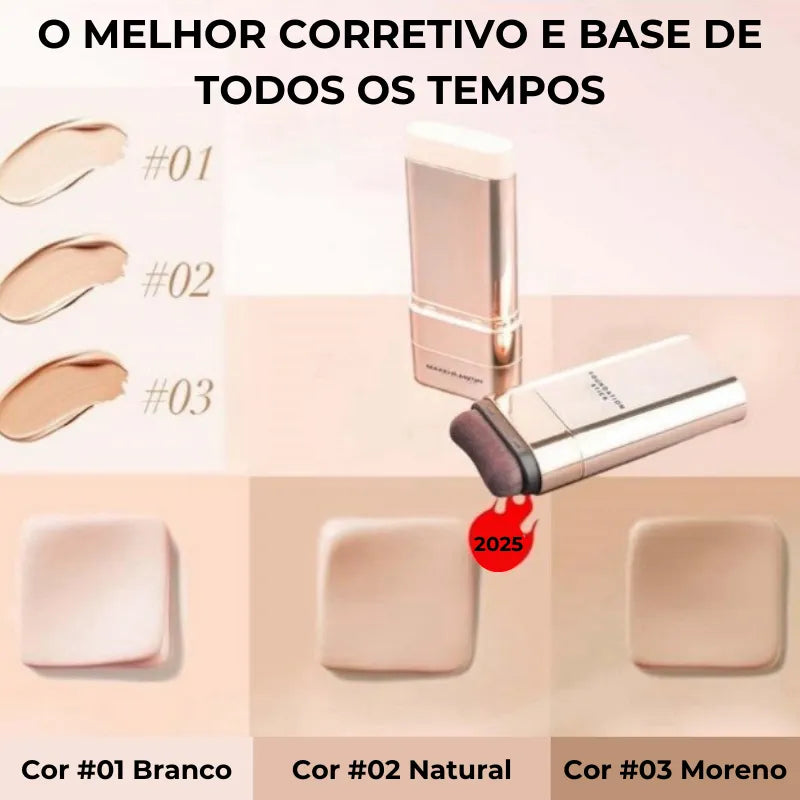 Corretivo Base Stick Coreano 2 em 1 – Cobertura Perfeita 100% Natural Efeito Matte