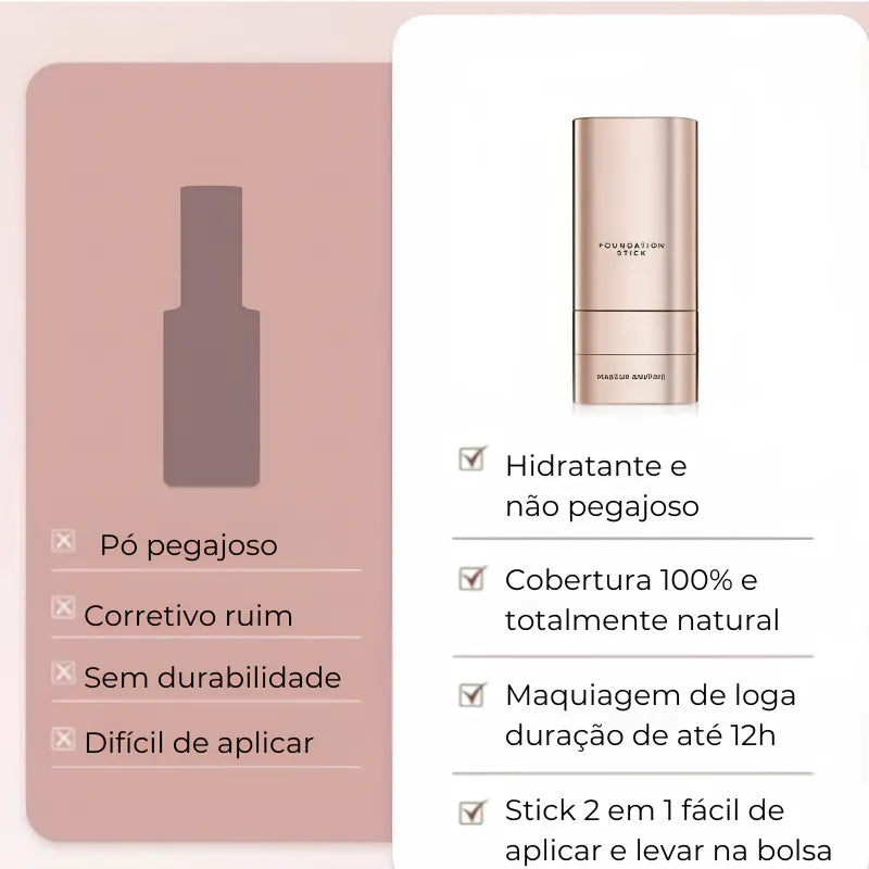 Corretivo Base Stick Coreano 2 em 1 – Cobertura Perfeita 100% Natural Efeito Matte