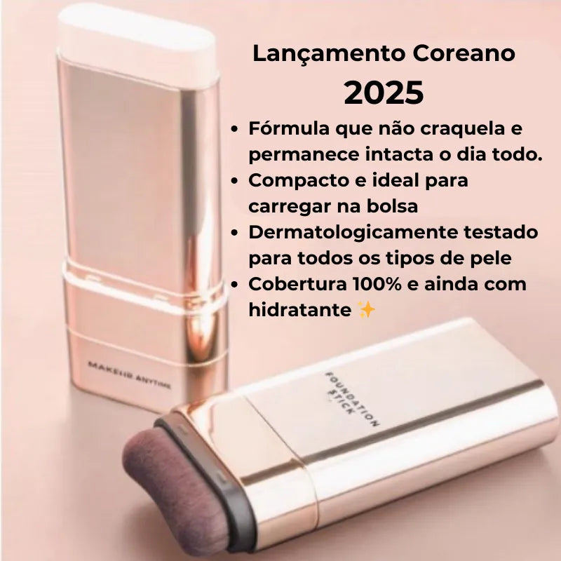 Corretivo Base Stick Coreano 2 em 1 – Cobertura Perfeita 100% Natural Efeito Matte